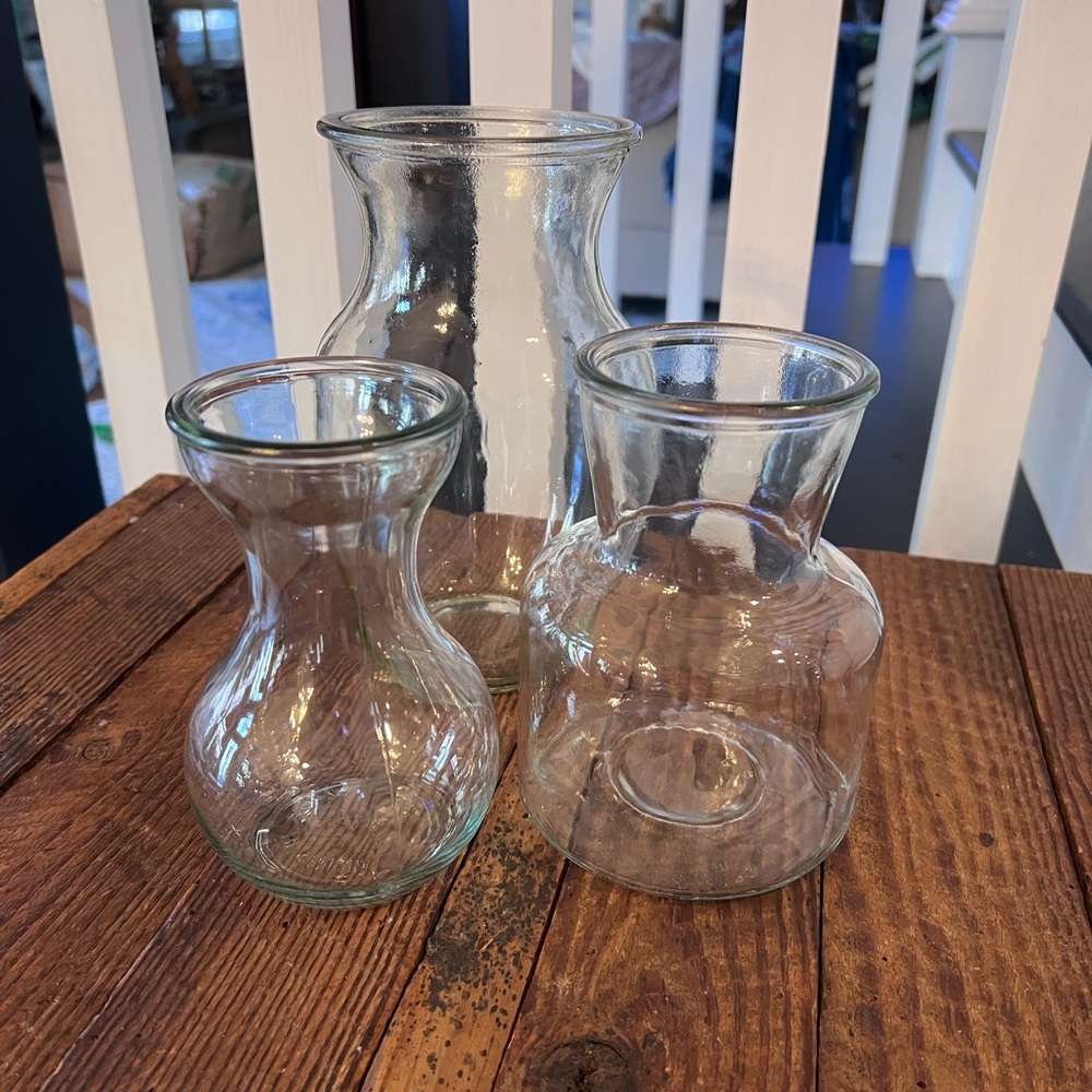 Clear Pressed Glass Vase Collection - Set of 3